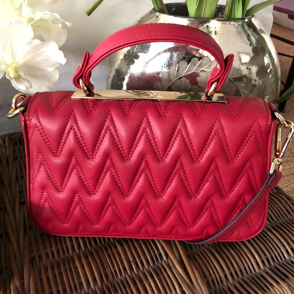 ❤️ NEW Mario VALENTINO Florence D Plate Quilted Red Leather Shoulder Bag - Picture 6 of 11